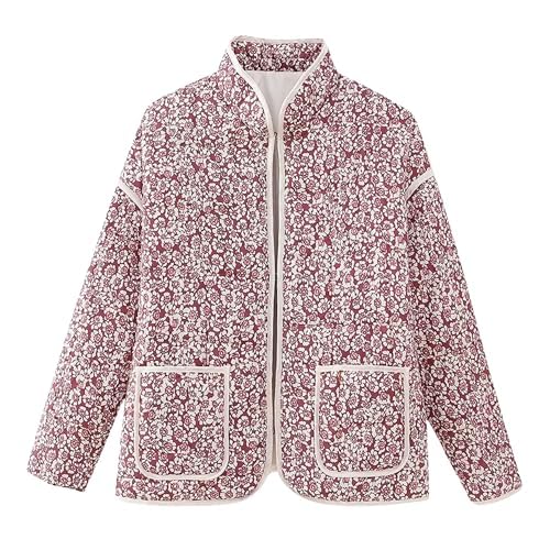 Omoone Women's Cropped Quilted Jacket in Floral Red - Lightweight Puffer Cardigan for Every Occasion - Image 7