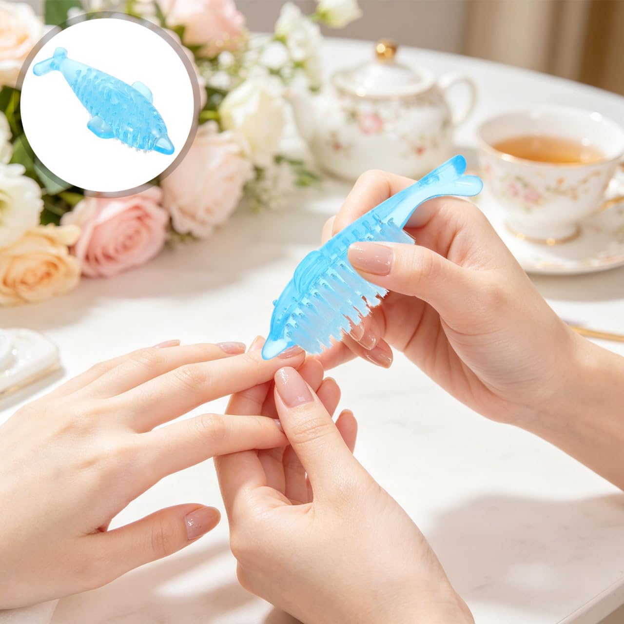 KALLORY 4pcs Dolphin Nail Brush for Manicure Multi-functional Fingernail Cleaner Random Color Dust Cleaning Tools