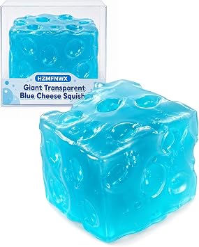 Giant Transparent Blue Cheese Squishy, Giant Cheese Squishy Slow Rising Sensory Fidget Toy, Jumbo Squeeze Cube for Stress Relief, Soft Hand Squeeze Toys, Portable Calming Gift2.1in