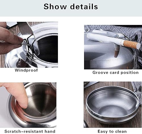 Miniatura 3 de Lnrkai Cenicero para exteriores con tapa, ceniceros modernos de acero inoxidable para cigarrillos, decoraciones de patio, juegos de bandejas de