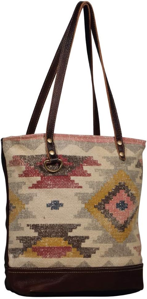 Myra Bag Cowgirl Purses for Women - Canvas Bag with Leather and Multicolor Geometric Pattern, Western Purses for Women - Image 3