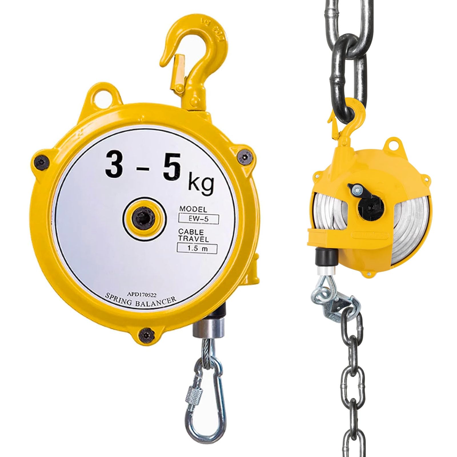 Equilibrador de Resorte Retráctil de 3-5kg, Equilibrador de Resorte de 1,5m de Altura de Elevación con Alambre de Acero Grueso y Gancho de Equilibrador de Resorte de Metal Dispositivos