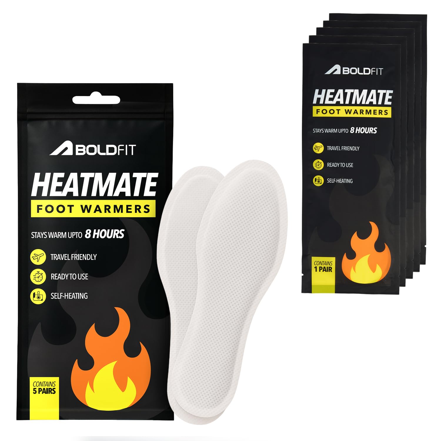 Boldfit Foot Warmer Natural Heat Pad for Men & Women for Winter & Cold Climate Foot Heat Pouch for Travelling Disposable Hot Heating Pads for Legs Warmth Safe & Natural Air Activated Pouch - 5 Pairs