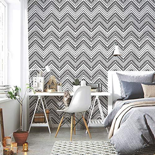 Vandod Self Adhesive Wallpaper Geometric Pattern Circle Oval Stripes Black and White Waterproof Peel and Stick Vinyl Decorative for Christmas 44.5x300cm