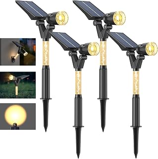 XMCOSY+ Solar Spot Lights Outdoor, 3 Modes Solar Lights Outdoor Waterproof, All-in-1 LED Landscape Spotlights, Dusk-to-Dawn Solar Lights for Outside, Yard, Garden, Wall, Flood - 4 Pack (Warm White)