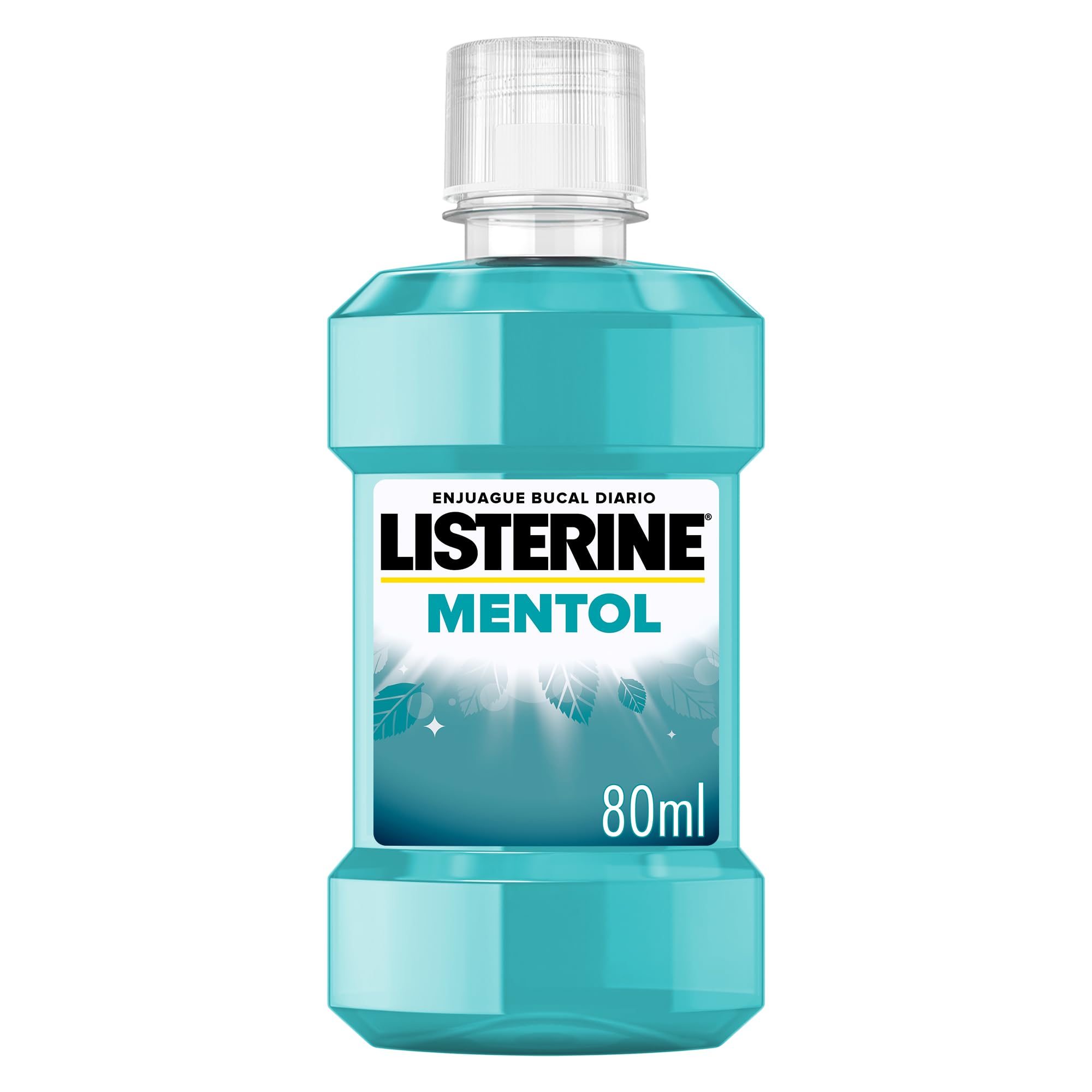 Listerine Mentol 80 ml, enjuague bucal con flúor, colutorio bucal con 24 horas de protección, elixir bucal mentolado para un aliento fresco duradero