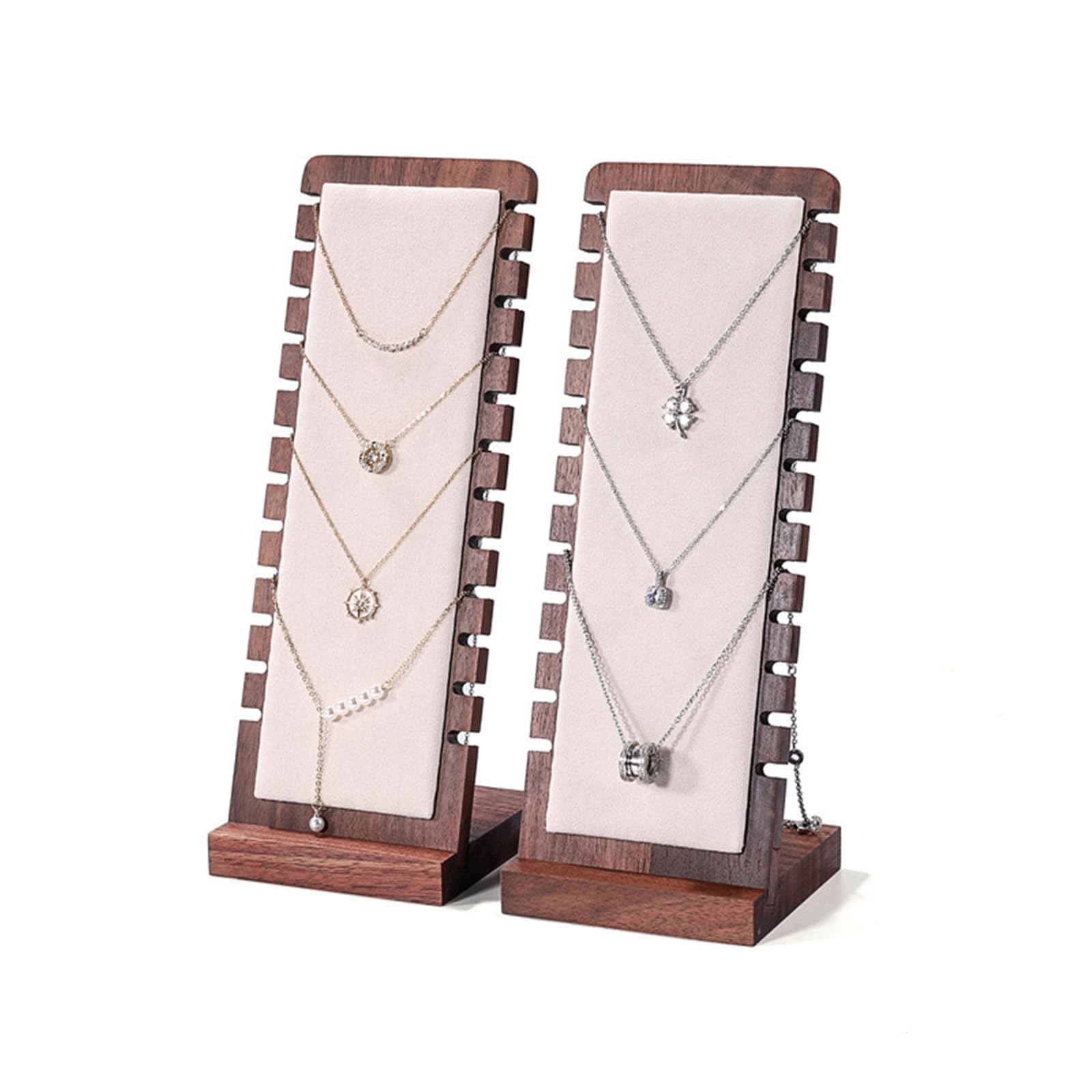 Golden Strawberry 2 Pack Walnut Flannelette Bamboo Panel Jewelry Necklace Tabletop Display Boards Stand (White)