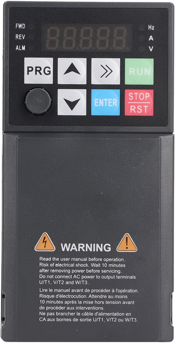 Front view of the inverter with warning label
