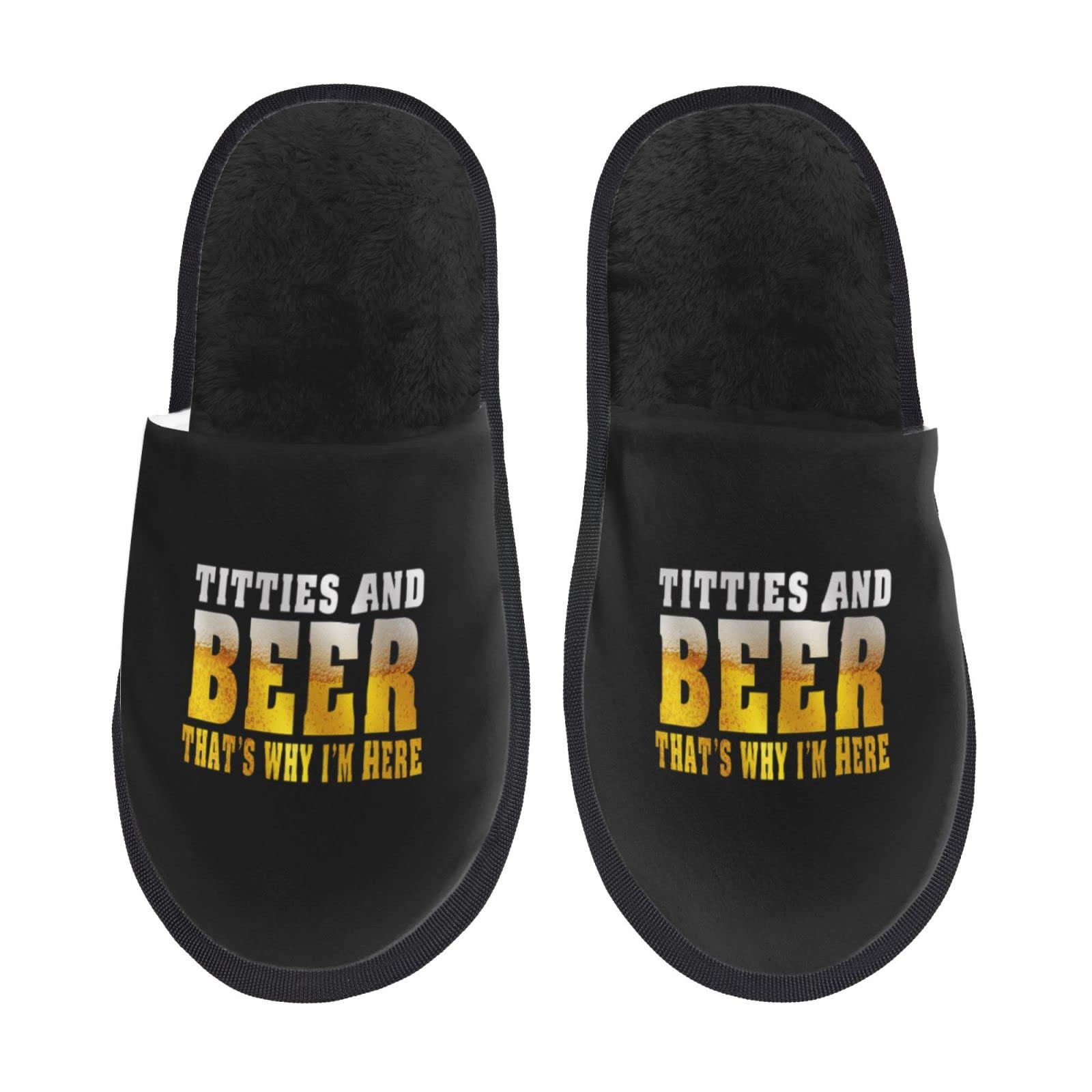 ELLAZYTittie_Beer That's Why I'm_Here Cotton Slipper Furry Slippers Warm Plush for Home in Winter Cotton Shoes Unisex Two Sizes