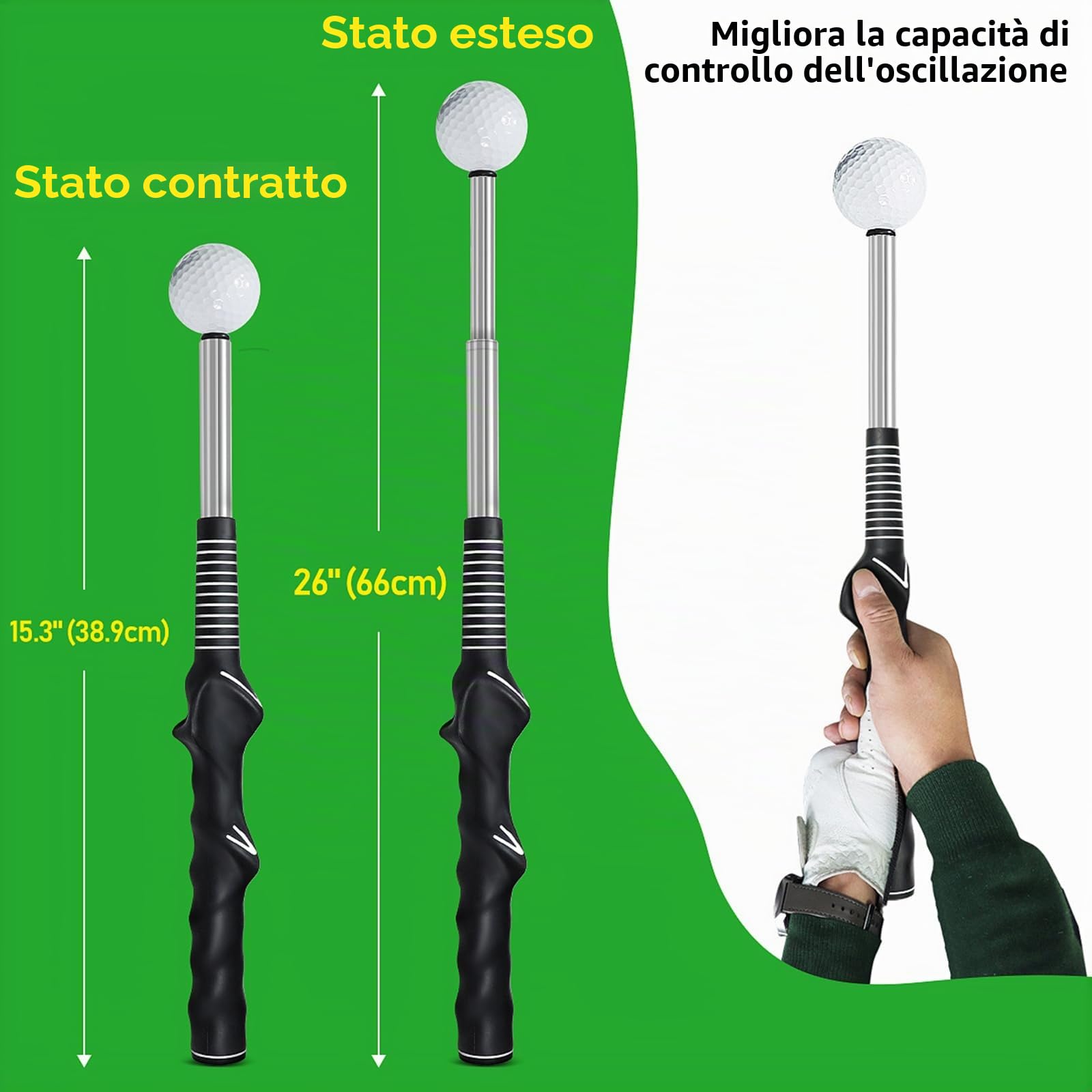 PEAKGEAR Golf, trainer per swing con suono di clic ritmico, aiuto allenamento retrattile per golfisti mancini, ideale per pratica indoor, allenamento di forza e tempo per chipping e colpi