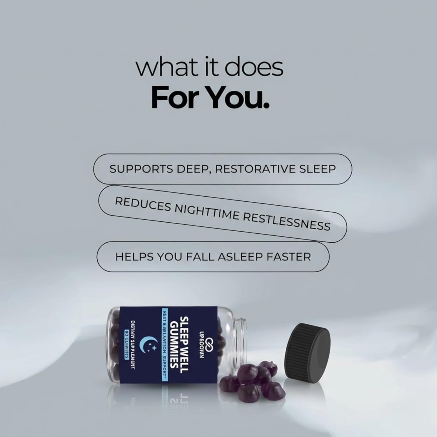 Up&Down Supplements Sleep Well Gummies | Deeper Sleep, Relaxation, Rest & Recovery Support | Melatonin, Vitamin B6 & Passionflower | Made in USA | Vegan, Non-GMO, Gluten Free | 60 Sleep Gummies - Image 4