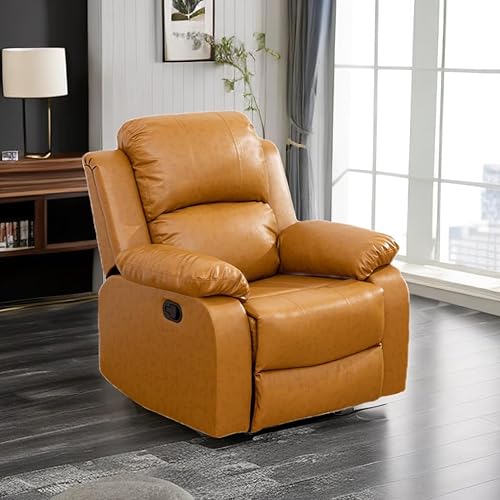 Leather Recliner Chair for Living Room Furniture Set,Ginger Leather Reclining Couch for Small Space/Rv, Wall Hugger Single Recliner/Home Theater Chairs for House/Office(Chair)