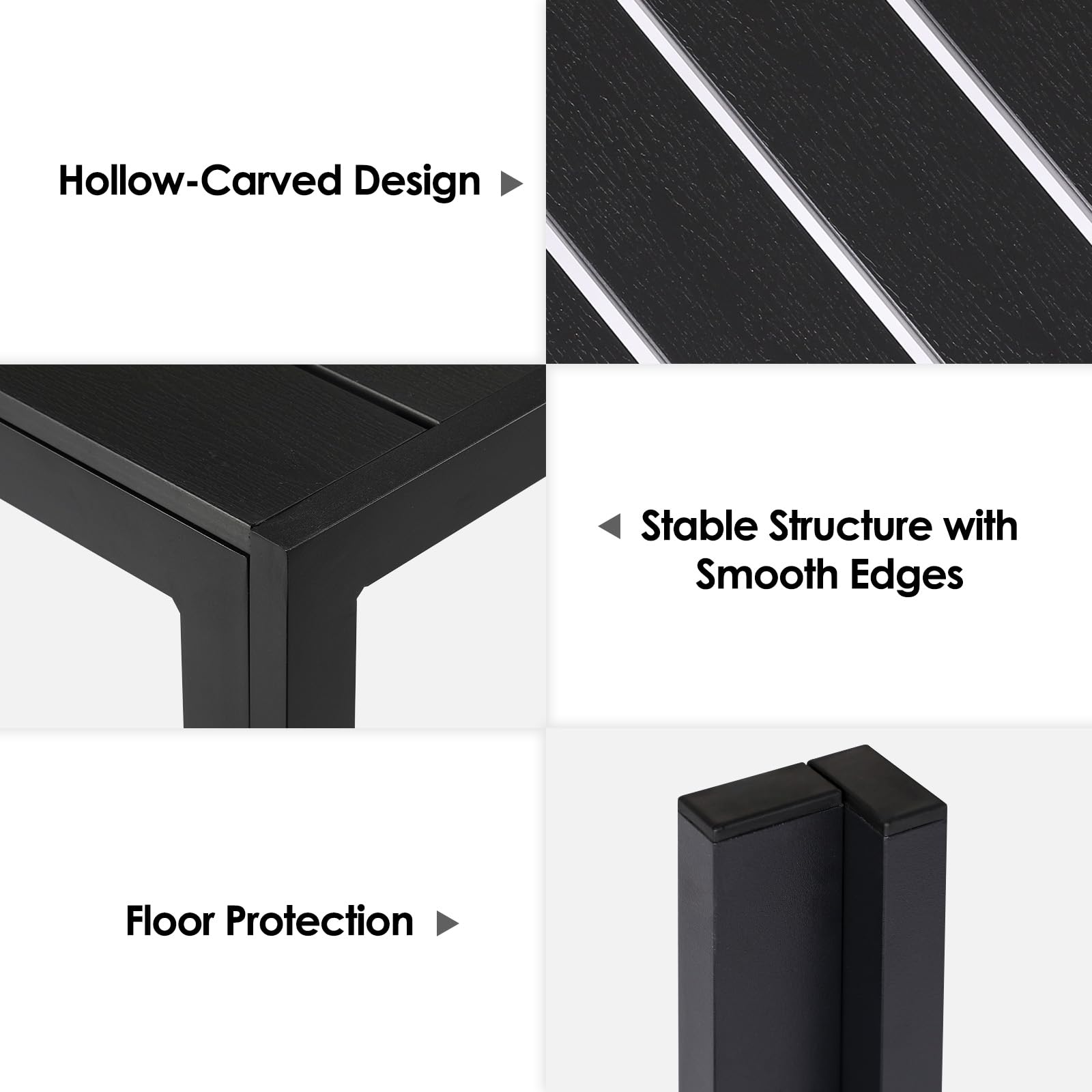 LIFERUN Tavolo da Giardino con Foro per Ombrellone 110x70 cm | Tavolo da Esterno Balcone Rettangolare in Alluminio e WPC per 4-6 Persone, Resistente alle Intemperie, Nero