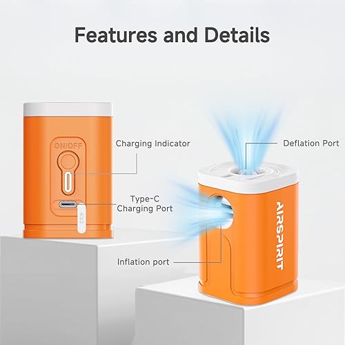 Miniatura 6 de Mini bomba de aire eléctrica portátil para inflables, 5 boquillas universales, inflador recargable, inflador rápido, desinfla flotadores de piscina,