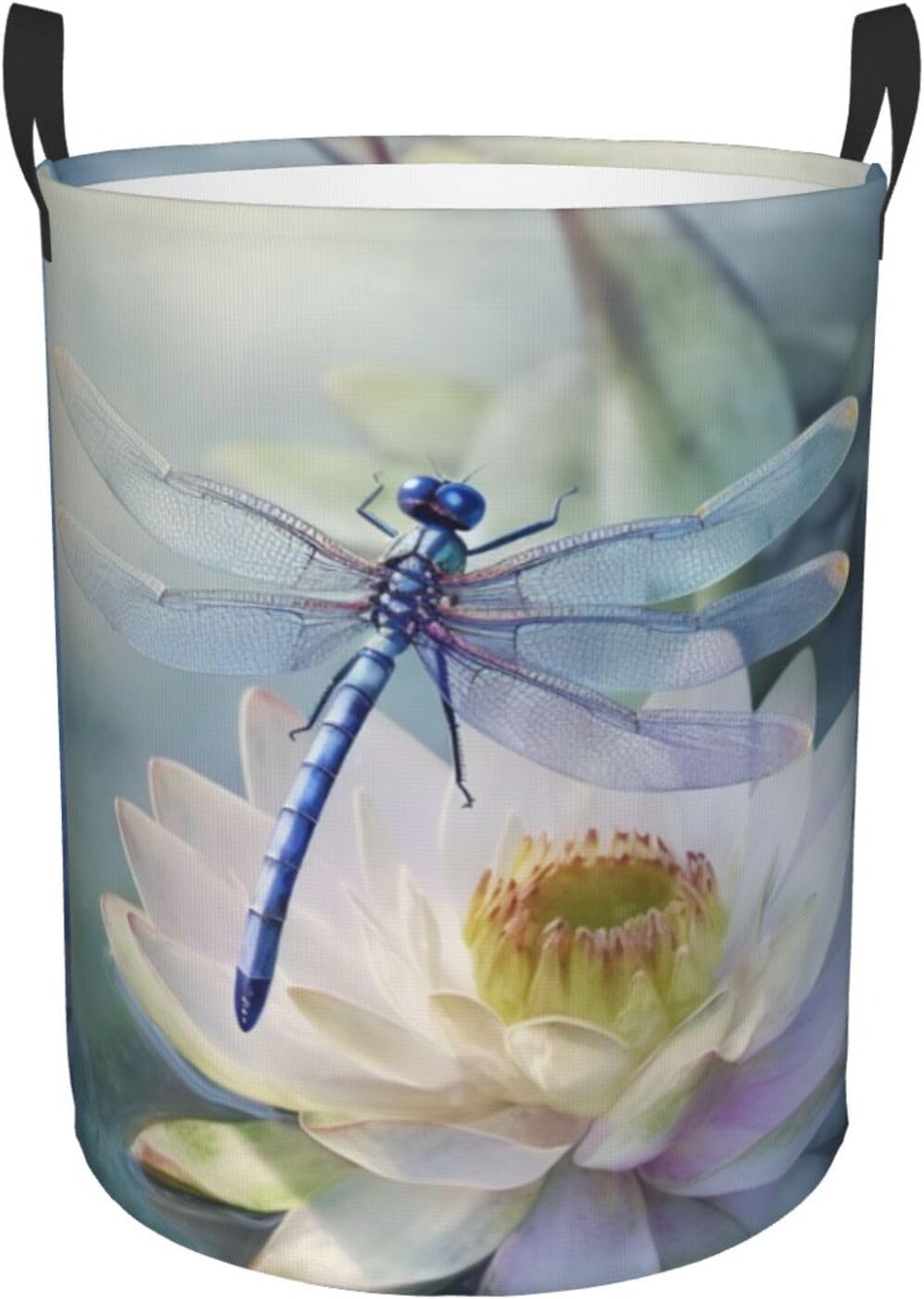Dragonfly Lotus Laundry Basket Foldable Waterproof Laundry Hamper Clothes Storage Bin With Handles Oxford Cloth Toy Organizer Basket For Bathroom Laundry Bedroom Small