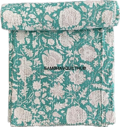 Manta hippie floral hecha a mano con bloques