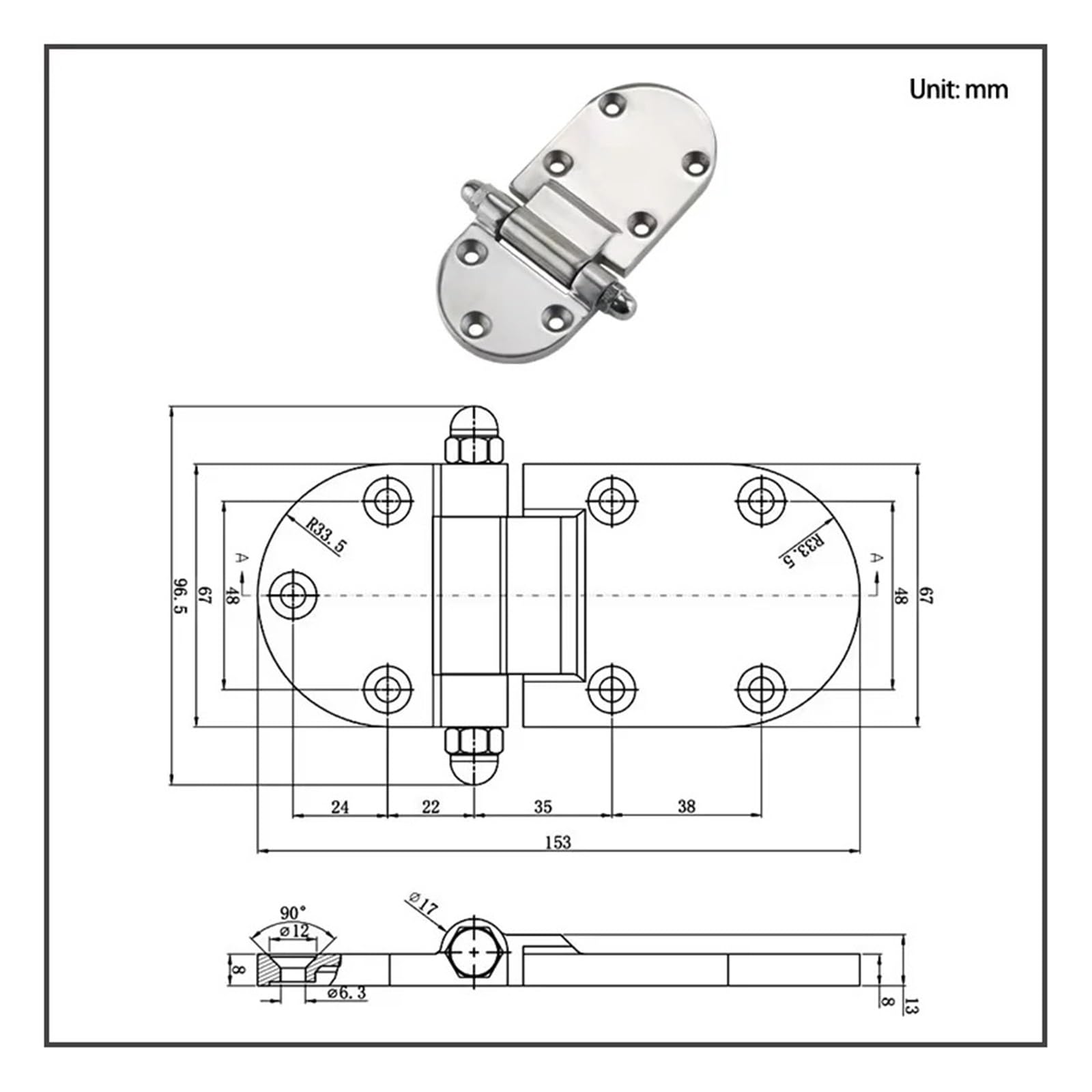 Charnières de porte en acier inoxydable 304, 2 pièces, for armoires
