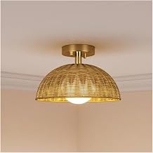 Rattan Light Fixture,Boho Lights Fixtures Ceiling Mount,Semi Flush Mount Ceiling Lamp with Hand-Woven Shade, Contemporary