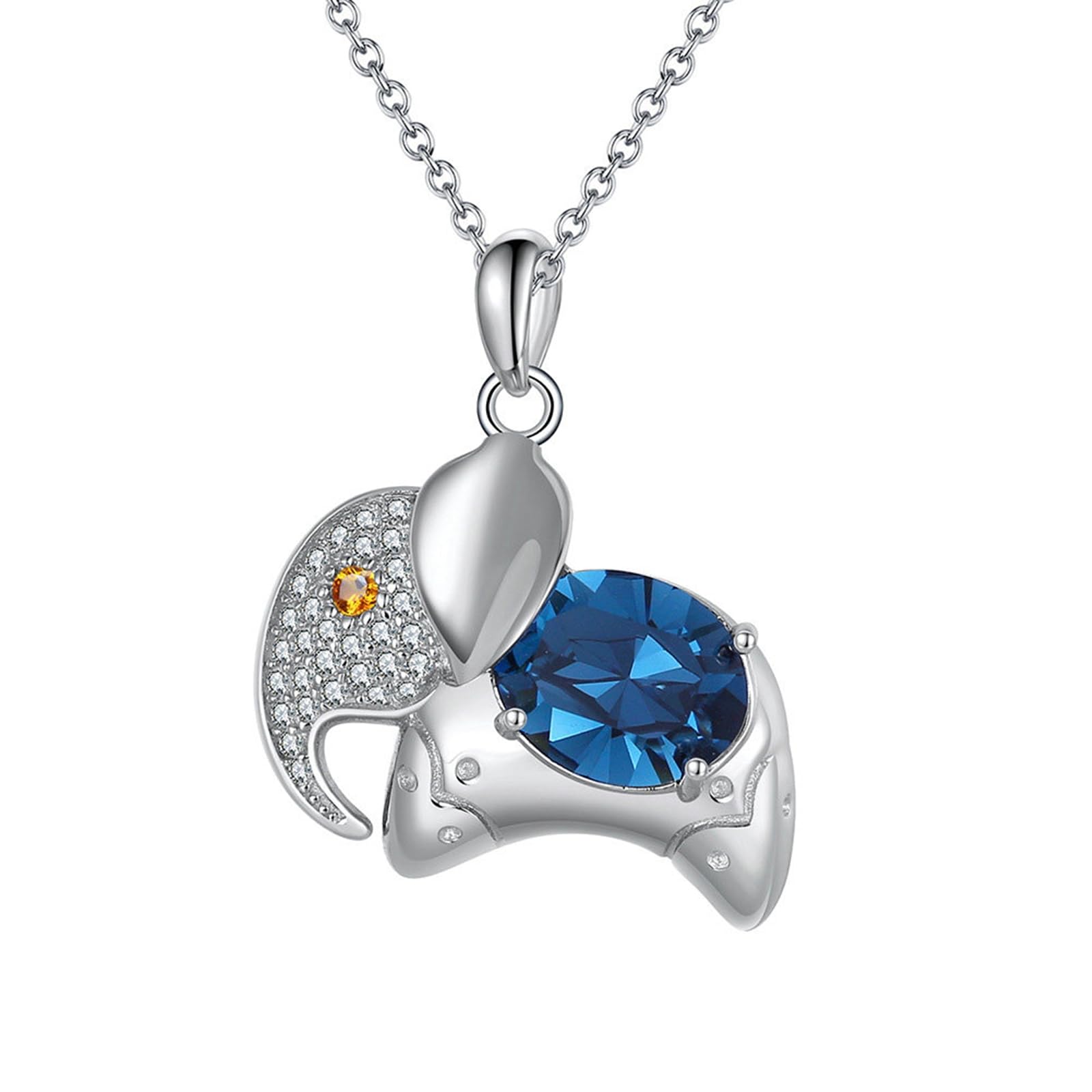 Collana Donna, Argento 925Collana con Ciondolo Elefante in Zirconia cubica 50cm, Argento