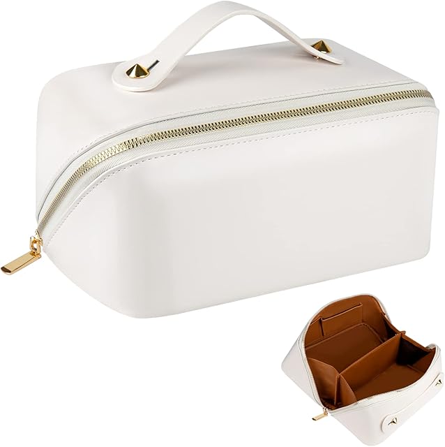 JUYANO Travel Makeup Bag Large Capacity Cosmetic Bags PU Leather Makeup Case Organizer Portable Versatile Zipper Wash Pouch for Women Girls