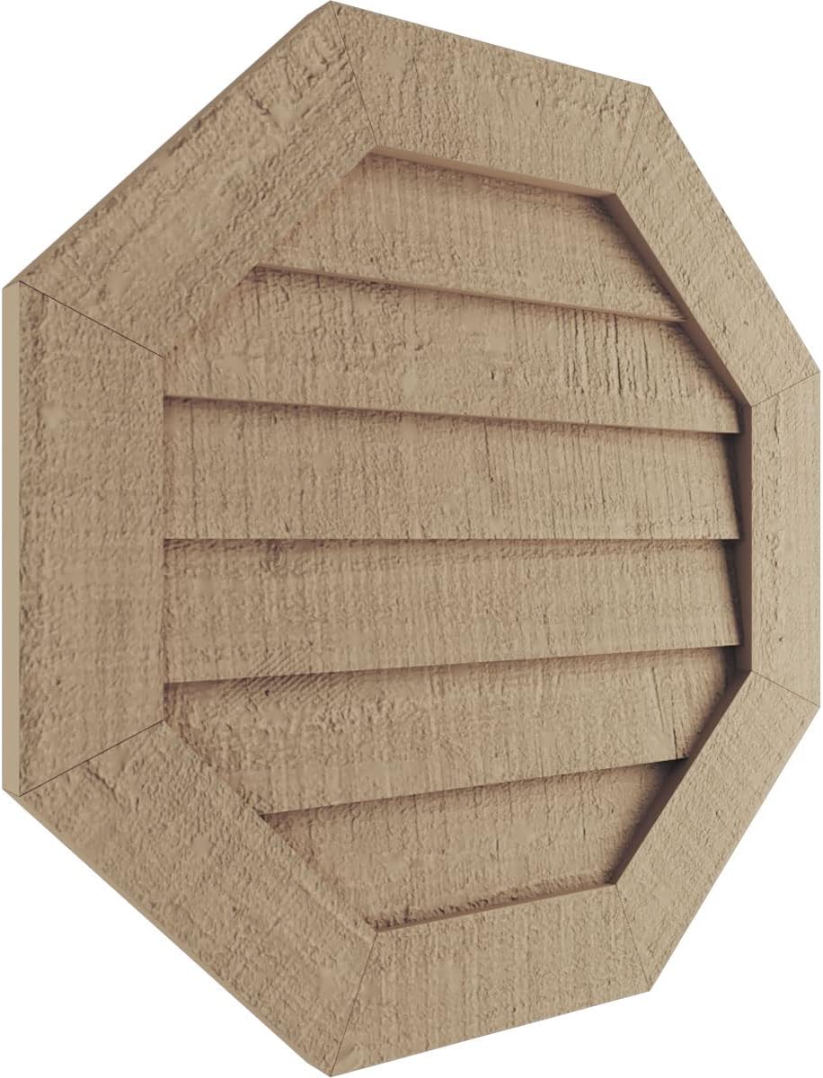 Ekena Millwork GVUROC18X18DRCPR Timberthane Rough Cedar Octagonal Faux Wood Non-Functional, Primed Tan Urethane Gable Vents, 18"W x 18"H, Primed