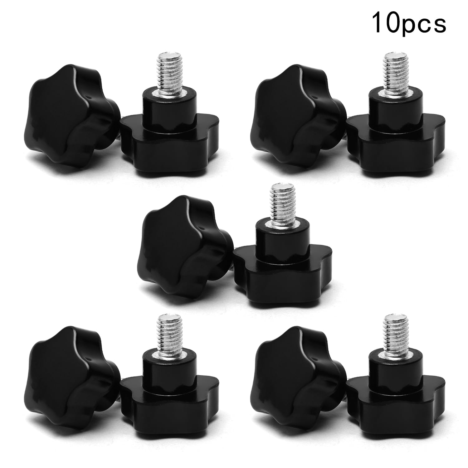 Wenheww 10Pcs M10 x 15mm Thread Star Knob, 40mm Diameter Male Thread Bakelite Star Shaped Hand Knob Tightening Screw, Black Clamping Knob Handle Replacement Grip Handle Fastener