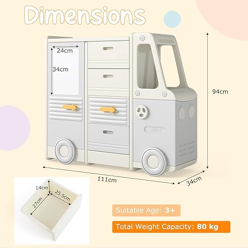 Miniatura 19 de Costzon Organizador de almacenamiento de juguetes, estante de juguetes con 2 contenedores de juguetes extraíbles, 2 cajones extraíbles, armario