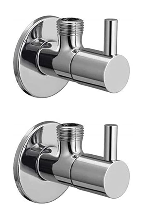 Keshi Angle Valve (Turbo Handle) with Wall Flange Chrome Bathroom, Wash Basin Tap, Geyser Tap Pack 2 Faucet Set (2)
