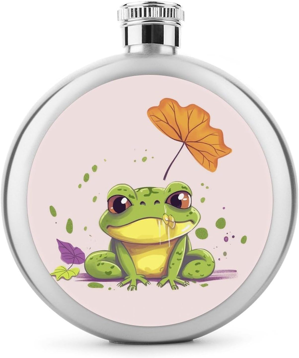 Leaves And Frog Hip Flask Titanium Hip Flask with Screw Grade Stainless Steel Flasks 5 Oz Pocket Flasks Flagon for Camping Fishing Hunting Picnic