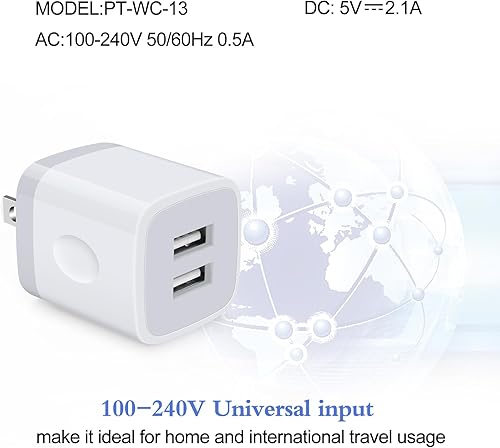 Miniatura 2 de Cargador de pared USB, bloque de carga, paquete de 2 unidades de 2.1A5 V, enchufe de pared USB de doble puerto, adaptador de caja de carga para