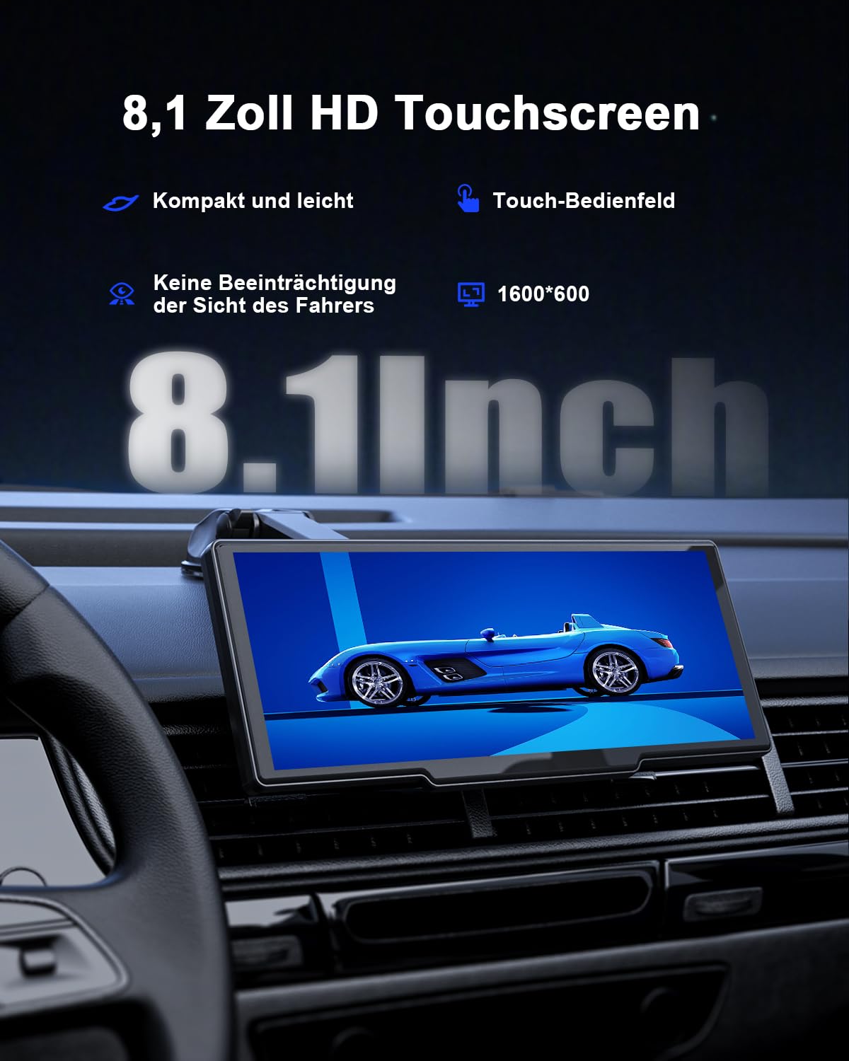 Avylet 8,1" Wireless Carplay Display für Android Auto&Apple Carplay, Tragbares IPS Bildschirm mit IP67 Rückfahrkamera, OTA-Updates, GPS, Mirror Link, Bluetooth 5.0, FM/AUX, Plug & Play für PKW LKW SUV