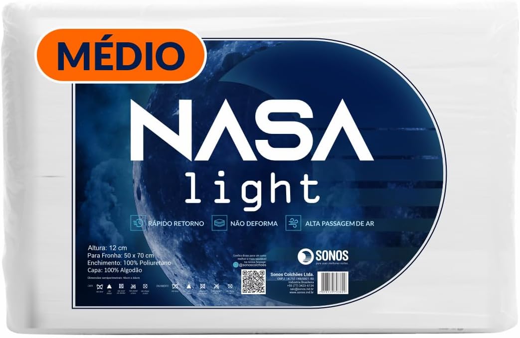 Travesseiro Sonos Nasa Light Médio 12cm De Altura : Amazon.com.br: Casa