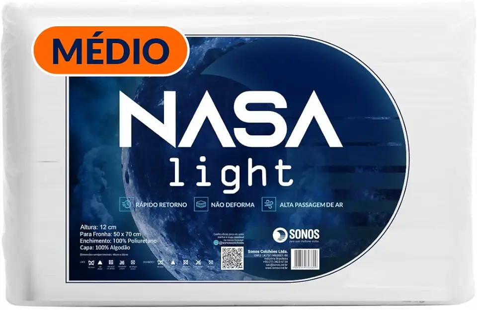 Travesseiro Sonos Nasa Light Médio 12cm De Altura