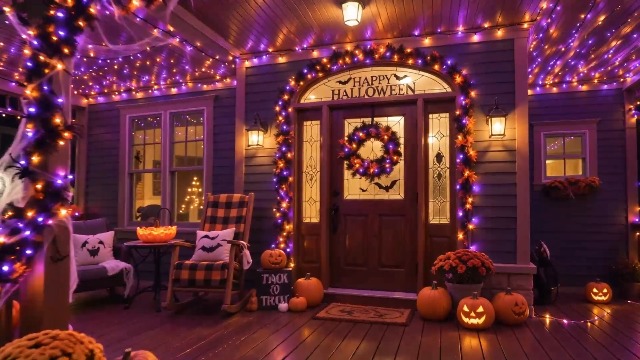JET紫色 LEDライト 12個セット Brizled Halloween Lights Outdoor, 95.14ft 240 LED Purple & Orange