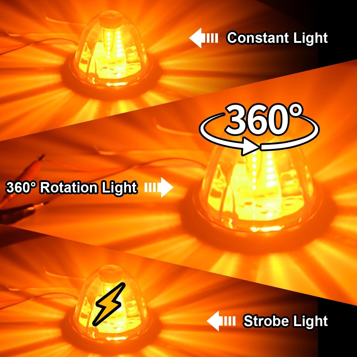 2PCS Amber Watermelon Lights 360 Degree Rotation Roof Clearance Strobe Lamps, 30 LEDs Side Marker Turn Signals For Semi Trucks Trailers