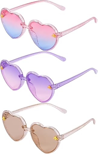 obmwang 3 Pieces Kids Heart Shaped Sunglasses Stylish Cute Bee Sunglasses for Toddler Girls Age 3-10 Outdoor Beach Eyewear