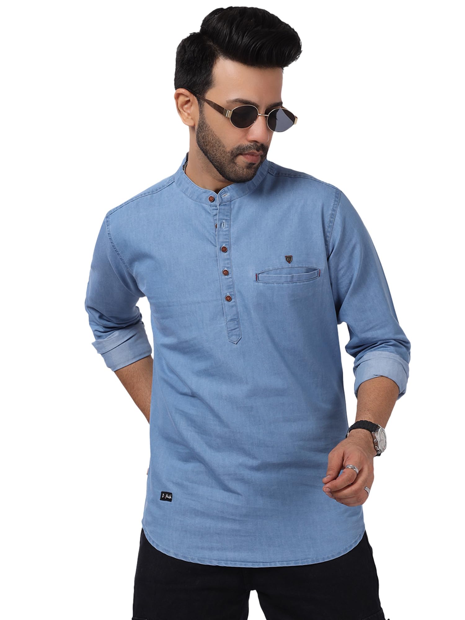 D... finish Men's Denim Short Kurta | Men Casual Kurta-picture-18