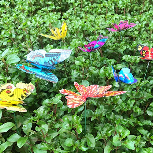 Seasonsky 3D Garden Butterfly Stakes, Artificial Butterfly Stakes (50 Pcs 2 Size, Double Wing) #TOP7