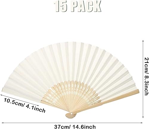 Vista 3 de Woohome Ventilador de papel plegable para bailar, parte, picnic, regalo de fiesta de boda, decoración de boda (blanco)