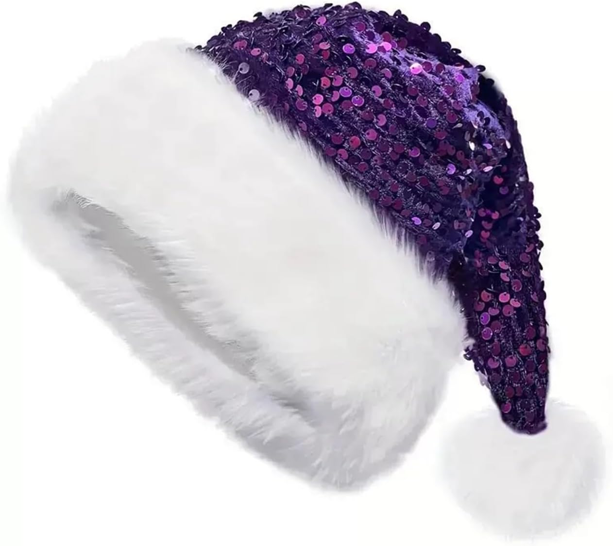 Sequin Christmas Hat, Santa Hat with Faux Fur Trim, Sparkly Xmas Headwear Party Accessory for Adults