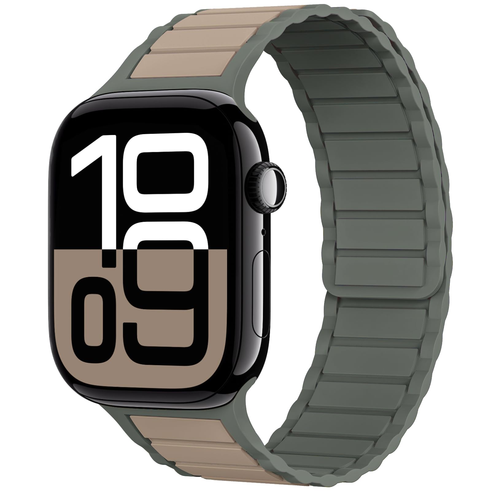 THWALK Magnetic Link Solo Loop Sport Silicone Bands Compatible with Apple Watch Ultra 3/2/1 49mm, Series 11/10 46/42mm, 9/8/7 45/41mm, SE 6/5/4 44/40mm, 3/2/1 42/38mm for Women Men Teal Beige 40mm/41mm/42mm
