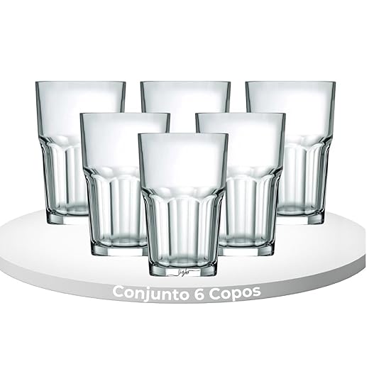 Liz KO Kit 6 Jogo de Copos Vidro Resistente Água Bebidas Sucos