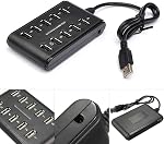 Xiaokeis 10-Port USB 2.0 Hub - Alimenté, Portable avec apparence de mode, adapté à l'usage domestique, Mini USB Port peut être Space Sauvage (Noir)