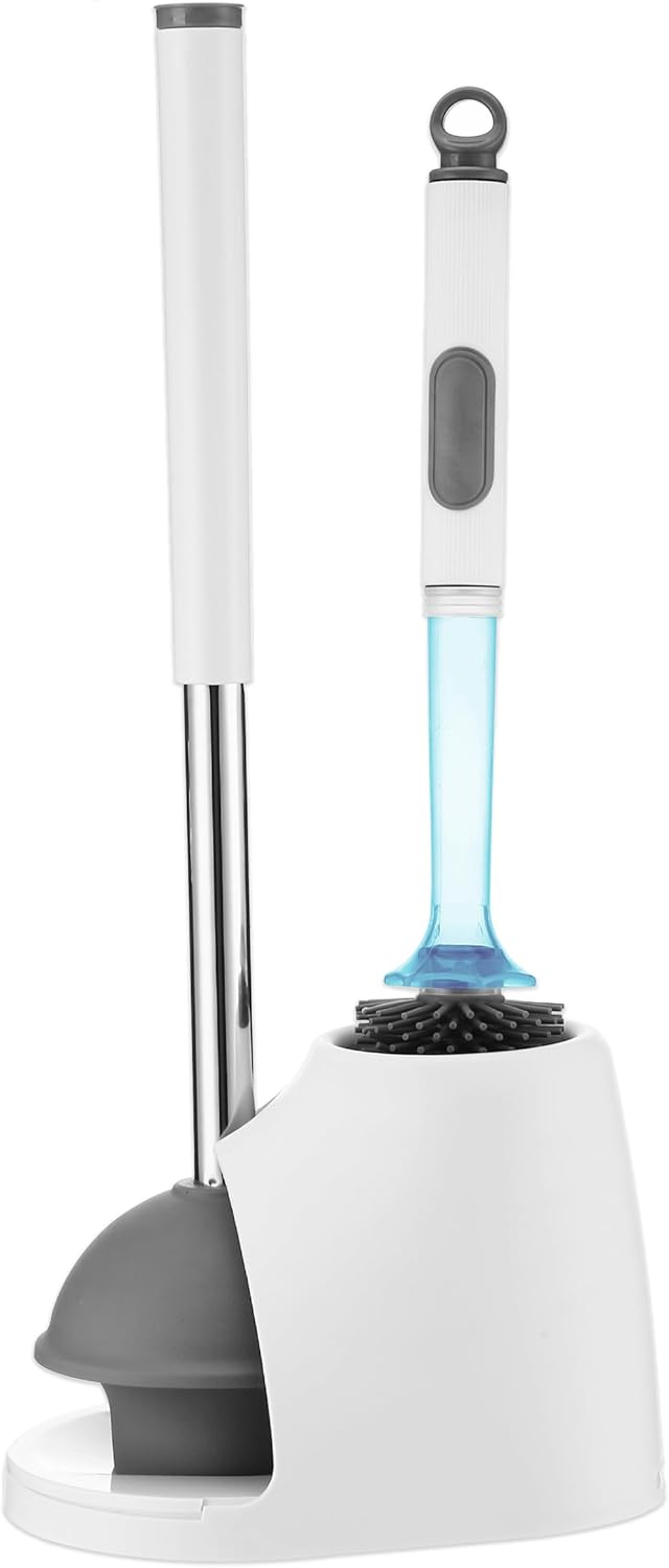 Toilet Brush & Plunger Set - Toilet Bowl Brush and Holder, Refillable Liquid Dispenser Brush - 2 in 1 Silicone Toilet Brush & Plunger Set for Bathroom