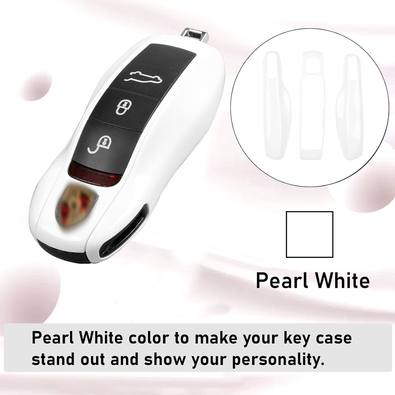 Jaronx Compatible with Porsche Key Fob Cover, Key Cover Compatible with Porsche Cayenne Panamera Macan Cayman 911 (Pearl White) - Image 3