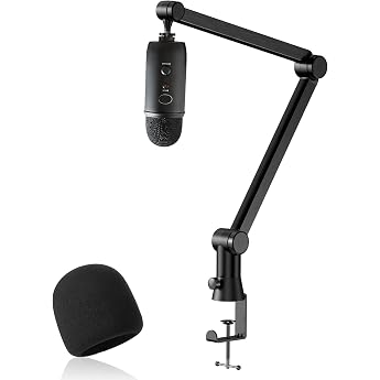 Blue Yeti Microphone Arm with Pop Protection - Yeti X Microphone Boom, Hidden Cables, Blue Yeti Boom Arm and ASMR Pop Filter 