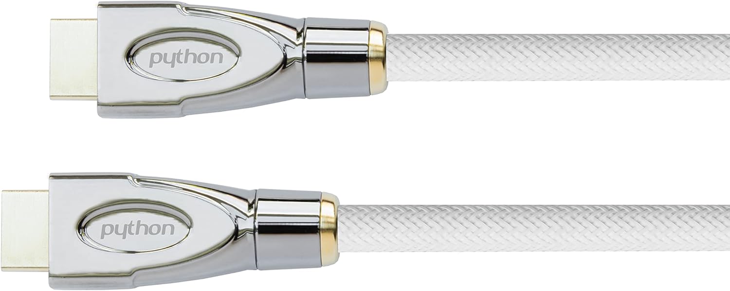 Python Series Premium DisplayPort 1.4 to HDMI 2.0 Connection Cable - 4K / UHD @ 60Hz - Adapter Cable - Triple Shielding Full Metal Connector Gold-Plated Copper Conductor - Nylon Braided - White, 1 m