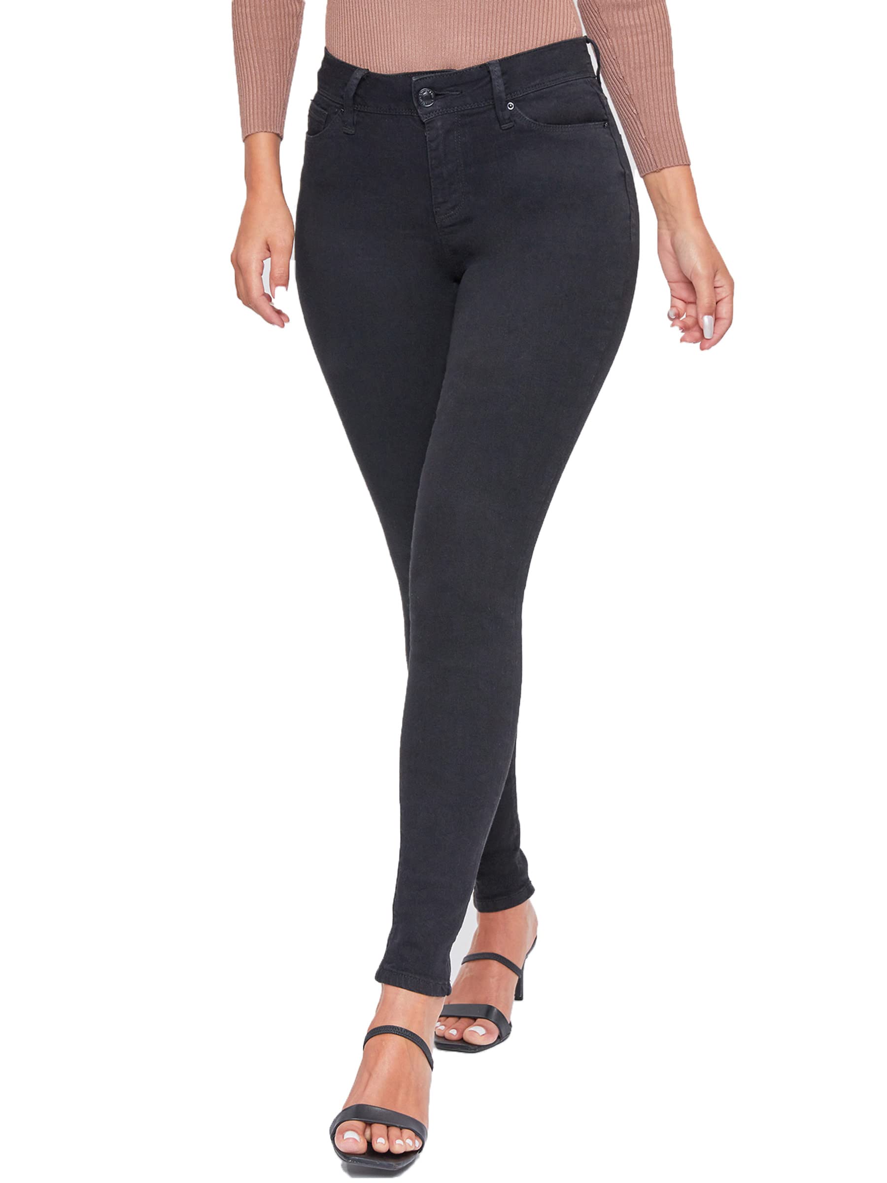 YMI Womens Basic 1-Button High-Rise Skinny Jean Made with Recycled Fibers