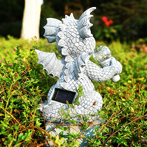 Perfectop 11''H Large Garden Dragon Statue Outdoor, Funny Singing Baby Dragon Figurine With Solar Lights, Dinosaur Gargoyle Sculpture, Patio Yard Lawn Decor, Halloween Christmas Ornament Gift #TOP6