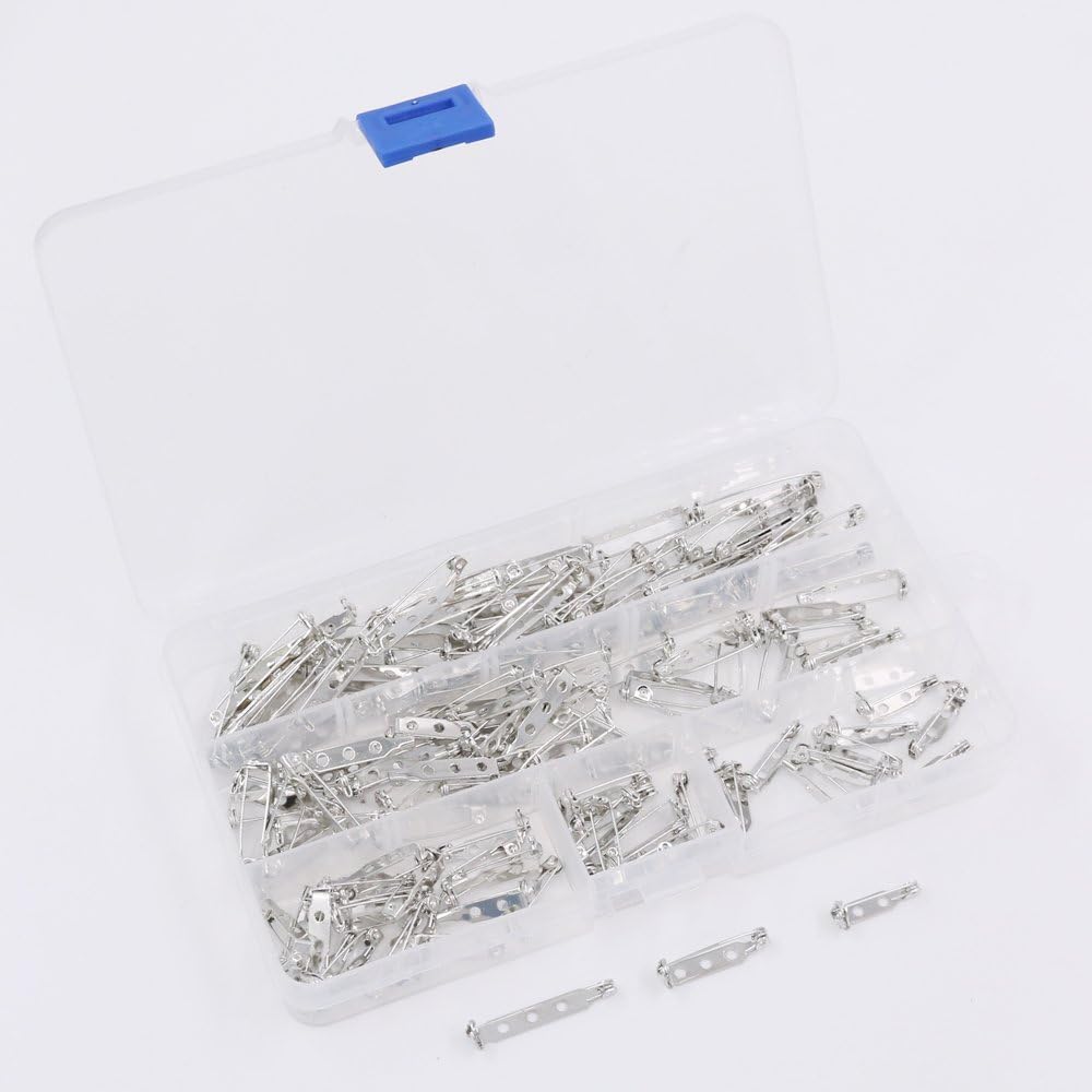 Rustark 120Pcs 3 Sizes Silver Tone Pin Back Clasp Brooch for Badge Crafts, Jewelry Crafting, Sewing Fabric, Making Corsage - Small/Medium/Large